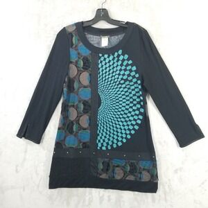 Dolcezza Dress Women M Multi Pattern Art to Wear Long Sleeve Relaxed Stretch